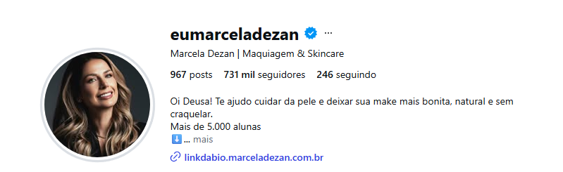 Marcela Dezan nas redes sociais